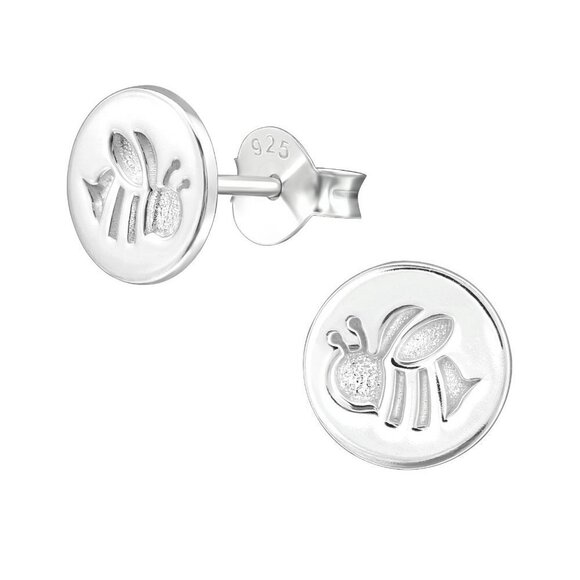 Martin Pere Jewelry - Sterling Silver Round Embossed Bee Earrings